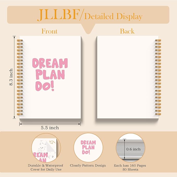 JLLBF Pink Positive Affirmation Spiral Notebook, Motivational Gifts Notebooks for Work, Inspirational Gifts for Women Coworkers, Dream Plan Do Journal Notebook, 5.5x8.3 Inch