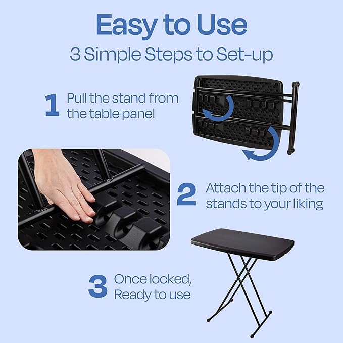Lavish Home Portable Folding Tables - Lightweight Portable Folding Desk with Adjustable Height - Small Plastic Table for TV Tray, Playing Cards, and Craft Room (Single/Black/2.5 FT Wide)