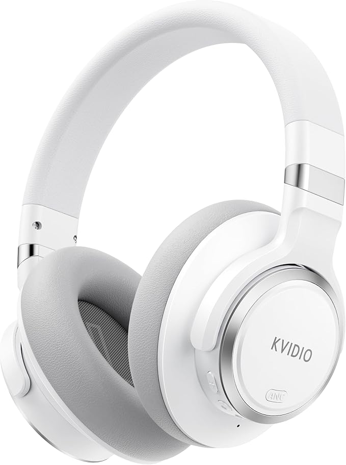 KVIDIO Hybrid Active Noise Cancelling Headphones, Wireless Bluetooth Headphones Over Ear with Mic, 70H Playtime, Transparency Mode, Hi-Fi Stereo Sound, Deep Bass Headsets for Phone PC Travel Home