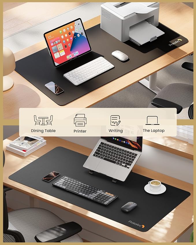 ProtoArc MP10 Leather Desk Mat, Large Mouse Pad- 31.5×15.8 inch, Non-Slip PU Leather Desk Pad Protector, Premium Desktop Mat for Computer, Keyboard and Mouse, Black