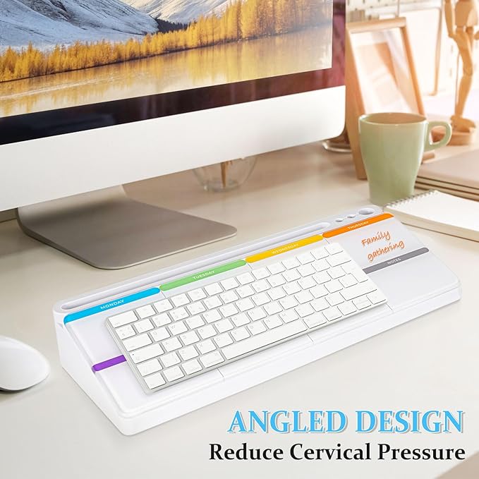 DOLLAR BOSS Glass Desk Whiteboard Calendar Small Dry Erase Board Desktop White Board with Storage Drawer Computer Keyboard Stand Desk Organizer, Colorful Weekly Calendar, White