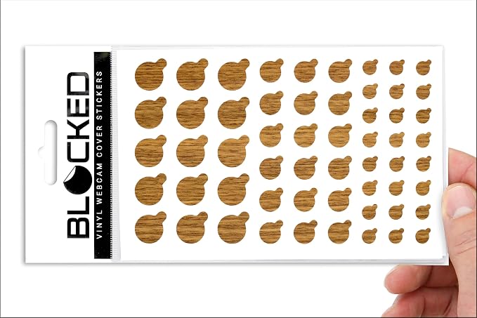 Rigid Series - 2X Thicker | BLOCKED Original Vinyl Webcam Cover Stickers | Restickable & Stackable Privacy Covers | for All Camera-endable Devices | 3-Sizes | 57 Tabbed Wood Grain Textured