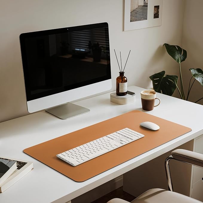 Jotsome Leather Desk Pad Mat, 34" x 17", Tan | Non-Slip Desk Blotter Pad - Desk Protector for Office, Home, Laptop and Desktop