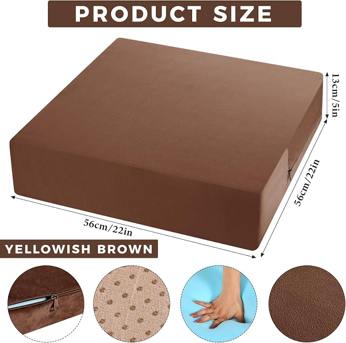 Menkxi Recliner Cushions for Elderly, Thicken Memory Foam Seat Cushion, Square Chair Cushions Non Slip Pads for Recliners, Armchairs, Relief and Comfort (Brown, 22 x 22 x 5 Inch)