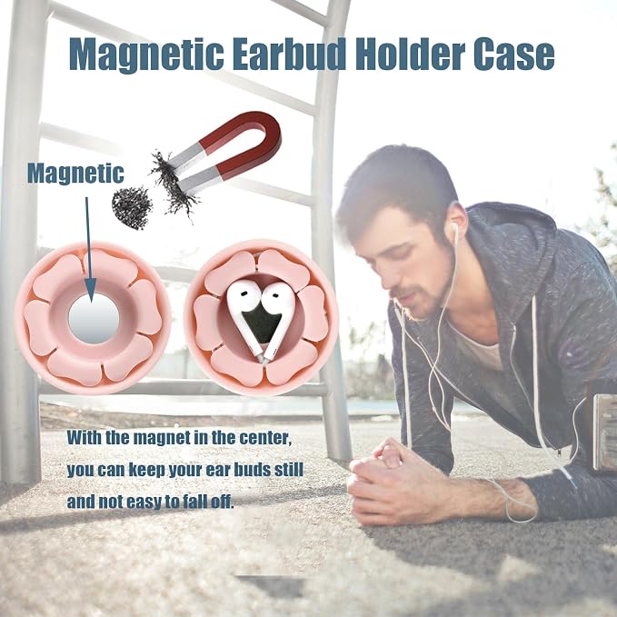 MAIRUI Wired Earbud Case Earphone Headphone Cord Organizer Earbuds Wrap Soft Silicone Magnetic Holder Storage Tangle Free Cable Winder(Baby Pink)