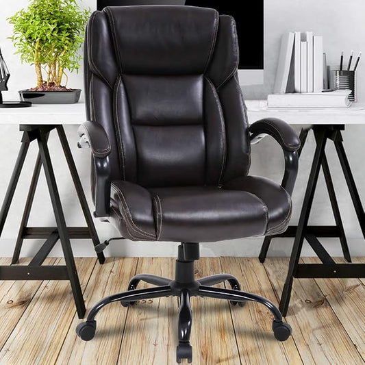 Big & Tall Executive Office Chair Heavy Duty 500LBS Computer Desk Chair Ergonomic High Back Task Rolling Swivel Chair with Lumbar Support Armrest PU Leather Classic Executive Chair for Adult, Brown
