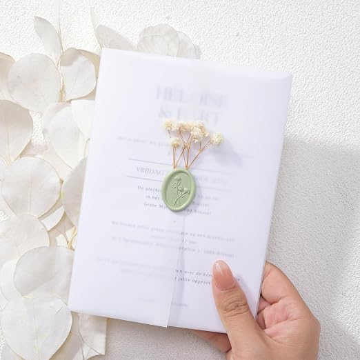 UNIQOOO 3D Floral Wax Seal Stickers - 50 Pcs Elegant Oval Sage Green Self-Adhesive Seals for Wedding Invitations, Envelopes, Gift Wrapping, Christmas Cards & Scrapbooking