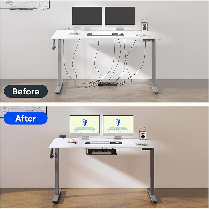 FLEXISPOT EN2 Standing Desk Frame with Clamp Power Strip and Cable Management Tray, Electric Sit Stand Desk Base with Memory Controller for Home and Office (Gray Frame Only)