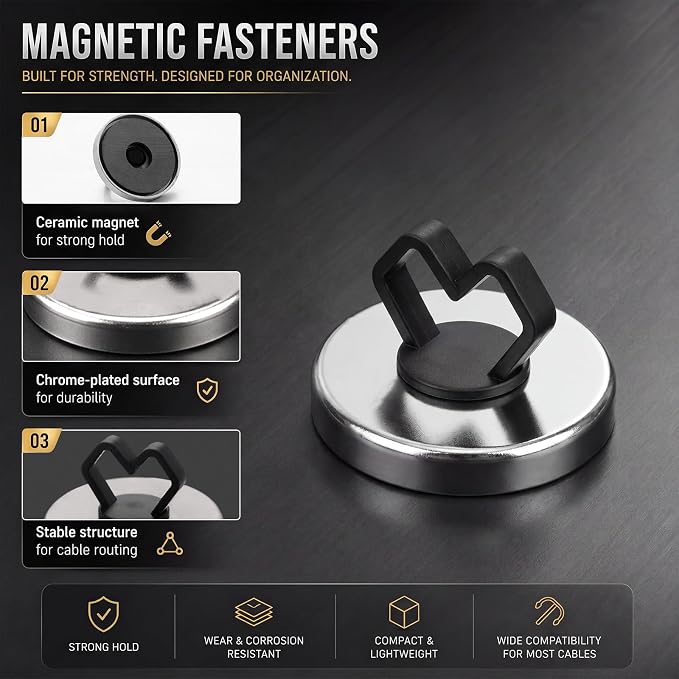 Konohan 10 Pcs Magnetic Fasteners 32mm Magnetic Cable Holder Ceramic Magnet Cable Clips 23 Lbs Magnet Zip Tie Mount Base Holder for Home Office Marine Electrical Wiring