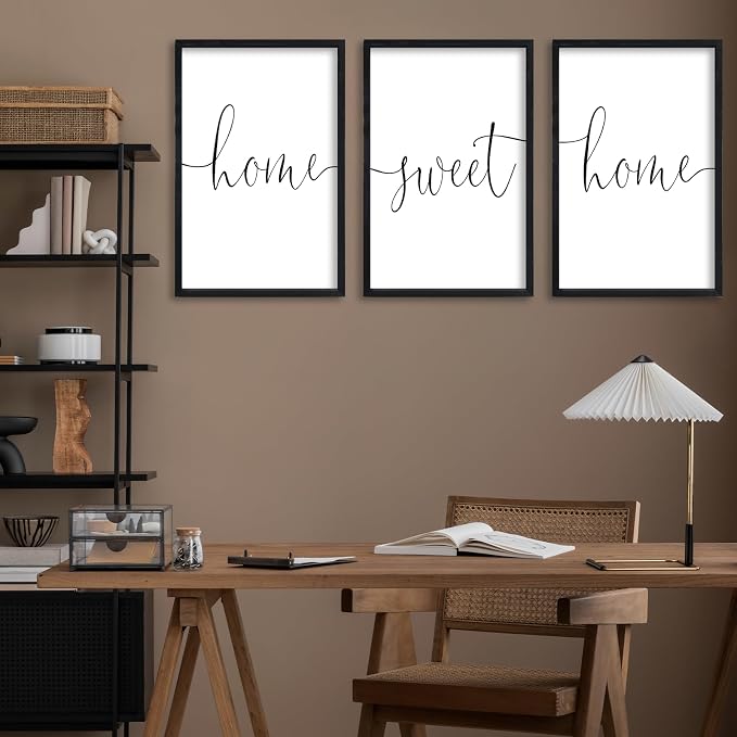 RLWangChao Home Sweet Home Sign Set of 3 Wall Art Decor 16"X24" Vintage Bedroom Above Bed Minimalist Modren Living Room Wooden Framed Warm And Cozy Family Wall Hanging Decoration (Black)