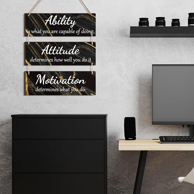 Jetec Office Wall Decor Sign Inspirational Motivational Plaques with Sayings Rustic Wooden Hangings Ability Sign for Coworker Holiday Gift Office Home Artwork Decoration(Black)
