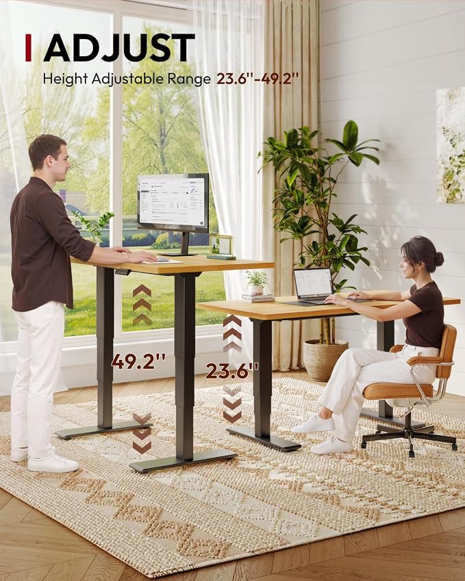 SANODESK Dual Motor Standing Desk 220lbs Height Adjustable Desk | 48"x30" Spacious One-Piece Maple Desktop & Black Frame, 4 Memory Presets, 3-Stage Legs, 220lbs, 2-Box for Home & Office