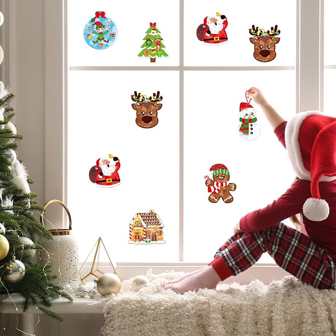 Renbuzhu 36PCS Christmas Crafts Bulk: Xmas Paper Suncatchers DIY Kit for Winter Holiday Activities Decorations, Window Stained Glass Effect Art Ornaments