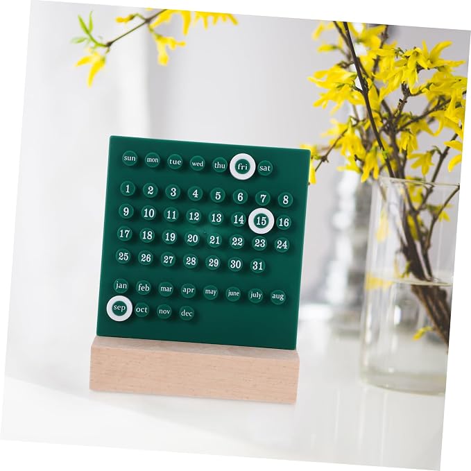 Kawaii Perpetual Desk Calendar with Date Display Cute Acrylic Home Office Decoration Manual Flip Calendar for Teachers and Classroom Decor Green