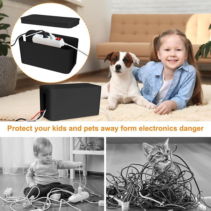 Mini Cable Management Cord Cover Wire Hider Box Concealer Organizer Protector System for Home Theater Entertainment Center Office School (Mini, Black)