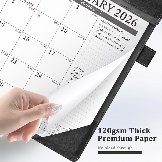 Ospelelf Leather Desk Calendar 2026-2027 with Storage Pocket Protective Cover Large 12"x17" Monthly Planner Pad 18 Months January 2026 - June 2027 Black