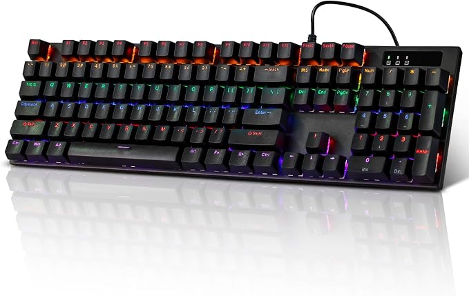 Guiheng Wired Mechanical Gaming Keyboard with Blue Switch, 104-Key Full Size RGB Backlit Wired Keyboard, Anti-Ghosting, Double-Shot ABS Keycaps, Lighted Computer Keyboard for PC Windows-Black