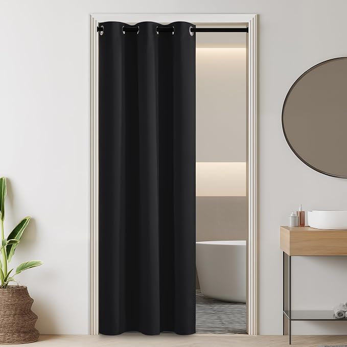 RYB HOME 100% Blackout Door Curtain for Doorway/Open Closet, Privacy Temporary Door for Bedroom/Kitchen/Laundry/Patio, Thermal Insulated Drapes, Black, W34xL80, 1 Panel