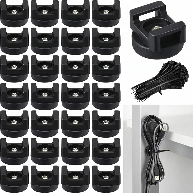 Yookeer 250 Pieces Magnetic Zip Tie Mount Multipurpose Cable Holder Magnets Magnetic Wire Management Bases with Heavy Duty Zip, Mount Nylon Cable Ties in Total (22 mm)