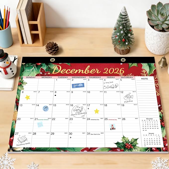 AECCN Desk Calendar 2026-2027, 18 Months Until June 2027 with Stickers, 17x12 Inch Ample Space, Thick Paper, Desktop Calendar 2026-2027 for Home, Office, Student and Teacher Supplies- Flower