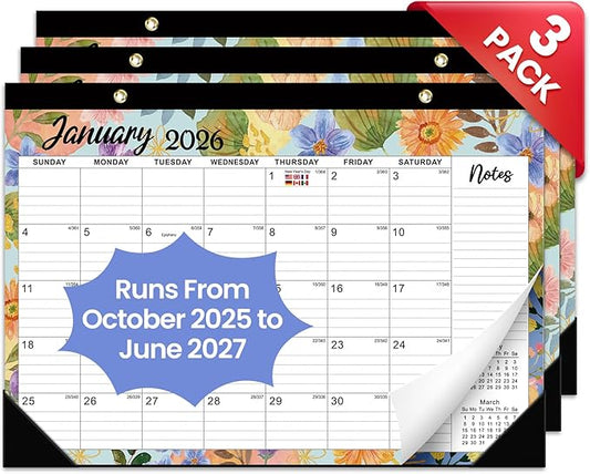 3 Pack of Desk Calendar 2026-2027, 21-Month Calendar Runs Unitl June 2027, Large 17" x 12" Monthly Desktop & Wall Calendar for Home & Office - Botanic Whimsy