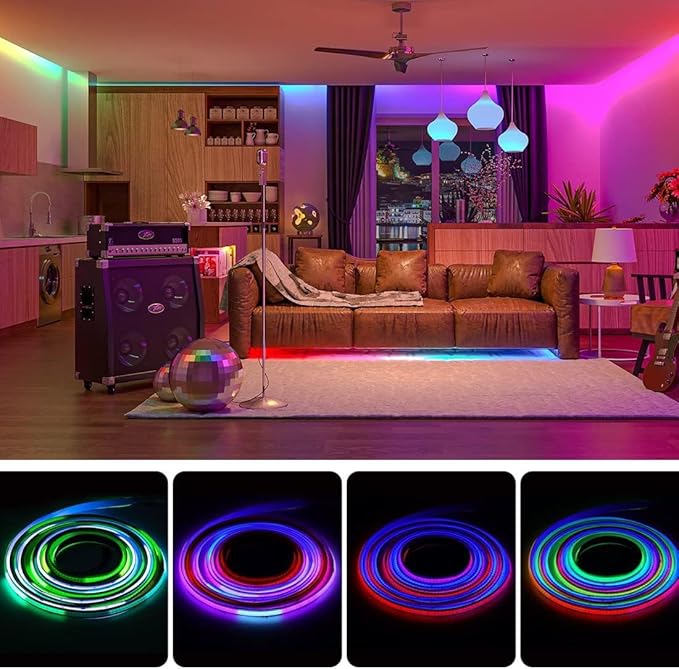 BTF-LIGHTING WS2811 Smart IC RGB FCOB COB LED Strip, UL Listed 720LEDs/m High Density Color Chasing Uniform Light, DC24V 24FT 12mm Width Black PCB for Home Party DIY Decor(No Adapter or Controller)