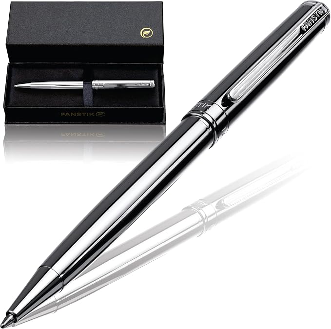 FANSTIK Customized Silver Luxury ballpoint pen, fancy gift set for women, Chrome Finish, Professional executive pen gift set for men (Lux Custom-BallPoint Silver)