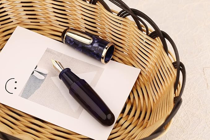 Lanxivi Majohn Q1 Fountain Pen Extra Fine Point Purple Blue Acrylic, Little Fat Man Eyedropper Filling Pocket Pen Large Capacity