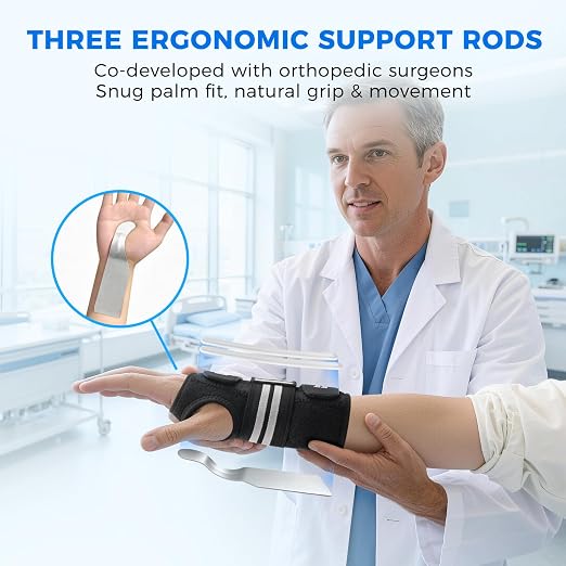 Carpal Tunnel Wrist Brace, Equipped with 3 Ergonomic Splints, Breathable Wrist Support for Men & Women, Night & Work Support, Pain Relief, Tendonitis, Sprain, Rigid Hand Brace for Arthritis (Right Hand, Black/White, Small)