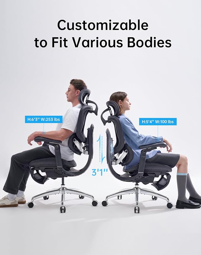 SIHOO Doro C300 Pro V2 Ergonomic Office Chair with Footrest & Full-Body Adaptive Support, 8D Armrests & Breathable Mesh, Comfy High Back Computer Desk Chair for Long Hours, 135° Recline (Jet Black)