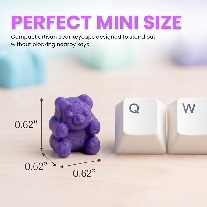 Kawaii Gummy Bear Keycaps - Pack of 4 Cute Colorful OEM Profile Artisan Keycap Set in Pink, Green, Baby Blue, & Purple Compatible with Mechanical Keyboard for Cool, Fun & Aesthetic Gaming PC Decor