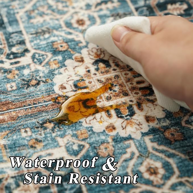 RUUGME Washable 8x10 Area Rugs - Large Rugs for Living Room Stain Resistant Carpet Vintage Rugs for Bedroom with Non Slip Backing Home Decor Floor Decoration Mat (8x10 Blue)