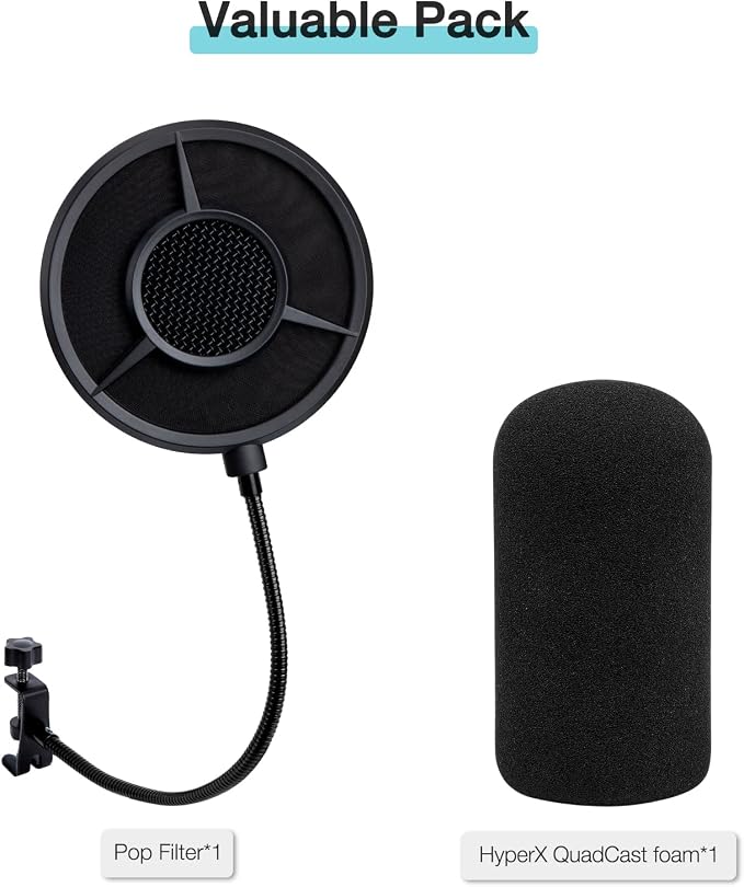 QuadCast Pop Filter Foam Windscreen - 5.5 Inch Diam 6 Layers Pop Filter for Mic Cover QuadCast Pop Screen Compatible with Hyperx QuadCast Microphone Professional Metal Pop Filter by YOUSHARES