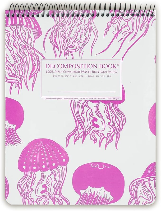 Decomposition Jellyfish Top Bound Spiral Notebook – 7.5 x 9.75 Journal, College Ruled Lined Pages – Left-Handed Friendly Notebooks Ideal for Students, Artists & Office Professionals – Made in USA