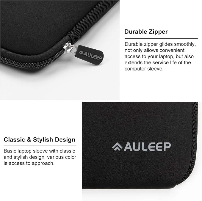 AULEEP 15-15.6 inch Laptop Sleeves, Neoprene Water-Resistant Laptop Case Slim Cover, Durable Chromebook Computer Carrying Bag for MacBook Air/MacBook Pro for HP/Lenovo/Dell/Asus/Acer, Black