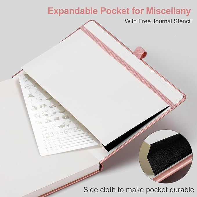 AHGXG Dotted Journal Notebook, 160 Numbered Pages, A5 Medium Size (5.7'' x 8.3''), 120 GSM Thick Paper, Leather Hardcover, for Journaling, Planning, Tracking (Rose Gold)