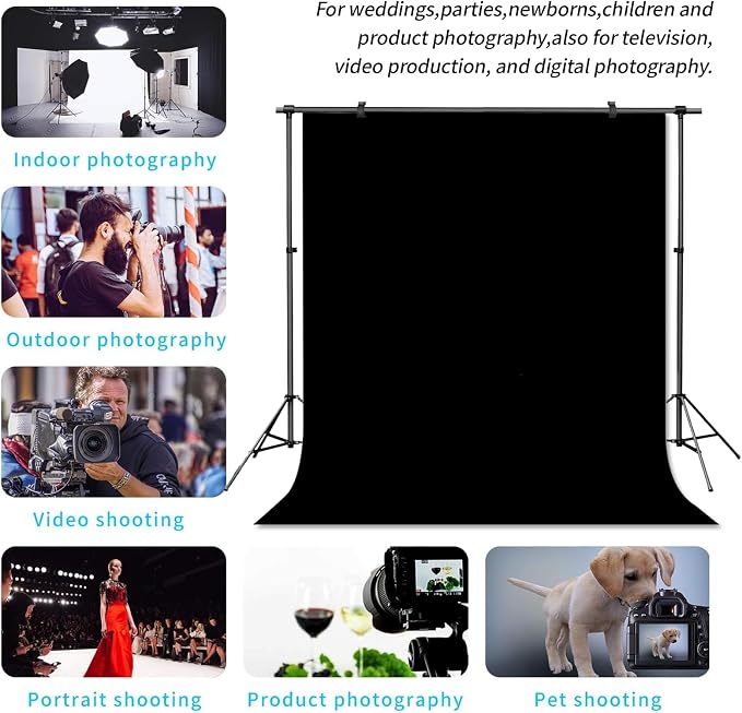 Black Backdrop Virtual Black Background Sheet Fabric Wrinkle Resistance Photo Background for Photo Studio Shooting Props 8x10FT