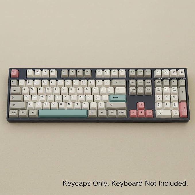 Retro 9009 Keycaps 148 Keys, Beige Grey PBT Dye-Sub Keycap Set with Pink Accents Cherry Profile for 61/64/68/84/87/100/104/108 Mechanical Keyboard Cherry Mx Switches