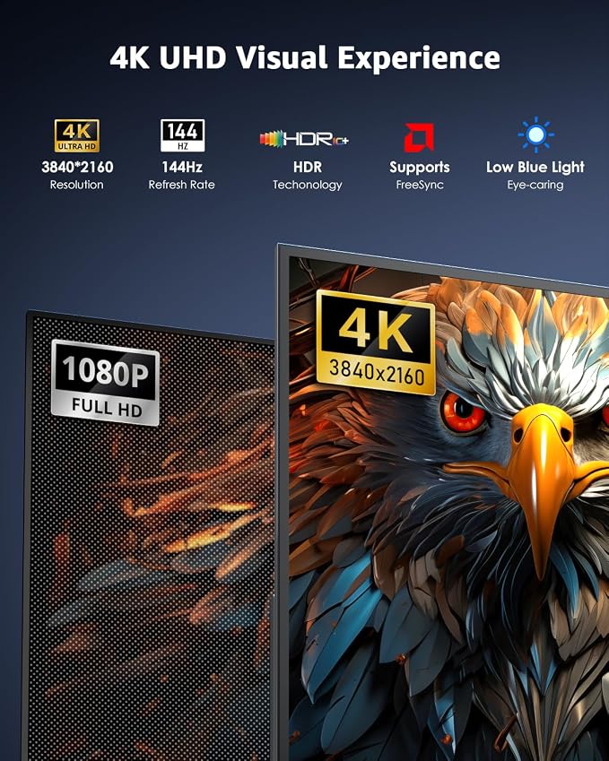 Yodoit Portable Monitor 19" 4K UHD QLED 144Hz 146% sRGB Travel Gaming Monitor Screen Display with USB Type C Port and Built-in Speakers Compatible with PC, Xbox Black