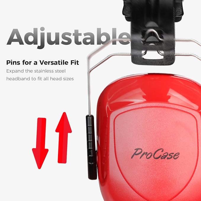 ProCase NRR 28dB Noise Reduction Ear Muffs, Foldable Adjustable Passive Noise Cancelling Headphones for Adults Kids Autism, Hearing Protection for Shooting, Construction, Mowing -Pure Red