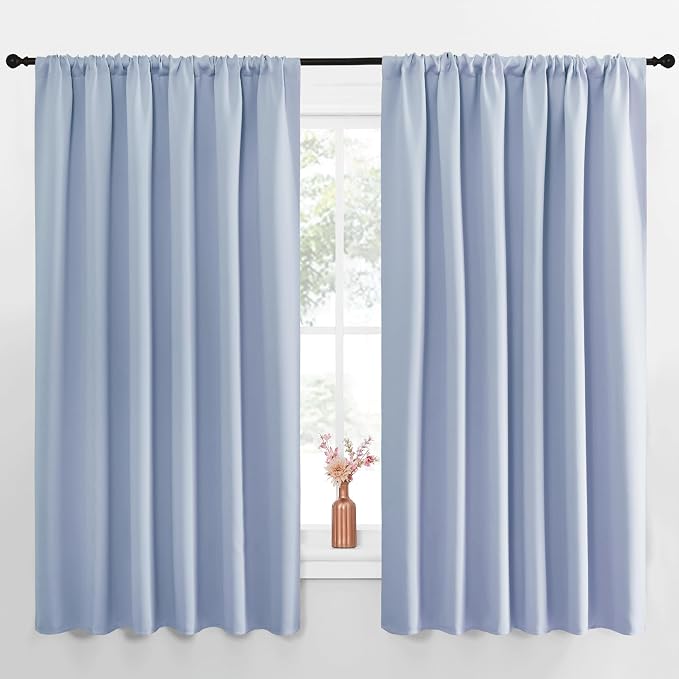 NICETOWN Blackout Curtains for Bedroom, Blackout Curtain Panels, Vintage Blue, 1 Pair, 70 by 63-inch, Window Treatment Energy Saving Thermal Insulated Solid Rod Pocket Blackout Drapes/Draperies