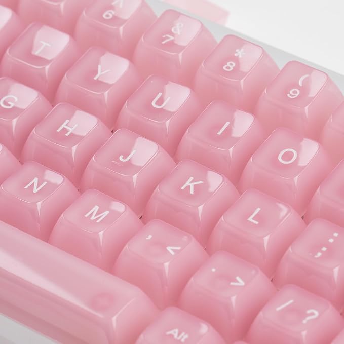 Crystal Transparent Clear Keycaps Jelly, Pink MDA Profile, 115 Keys Cute Custom Set for Cherry MX, Mechanical Gaming Keyboards, RGB Compatible (Pink)