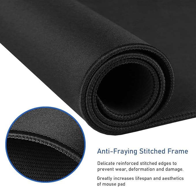 Large Extended Gaming Mouse Pad with Stitched Edges, 47.3 X 23.6 in Desk Pad Durable Non-Slip Natural Rubber Base, Waterproof Computer Keyboard Mat for Esports Pros, Gamer, Desktop, Black
