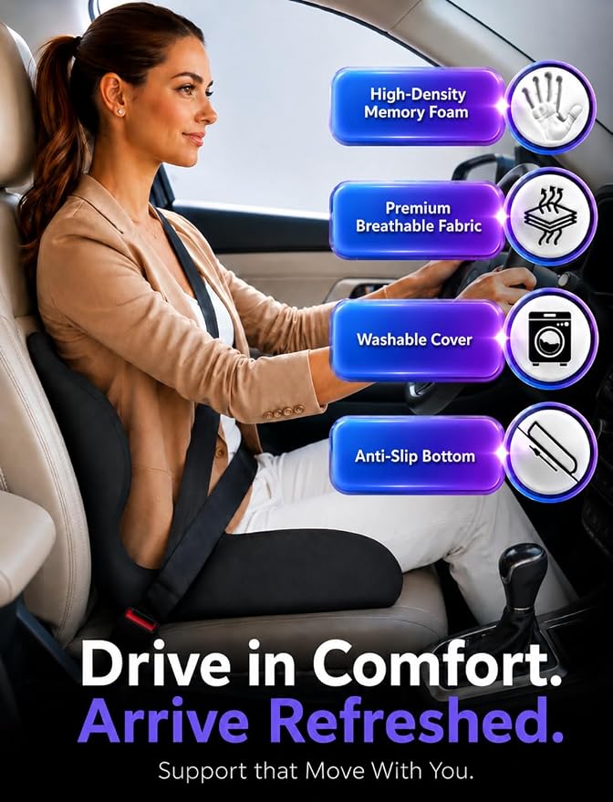 Memory Foam Seat Cushion with Back Support, Lumbar Support Pillow for Office Chair, One Piece Memory FoamChair Cushion for Sciatica, Tailbone Pain Relief, Coccyx Pad for Wheelchair, Car, Home, Office