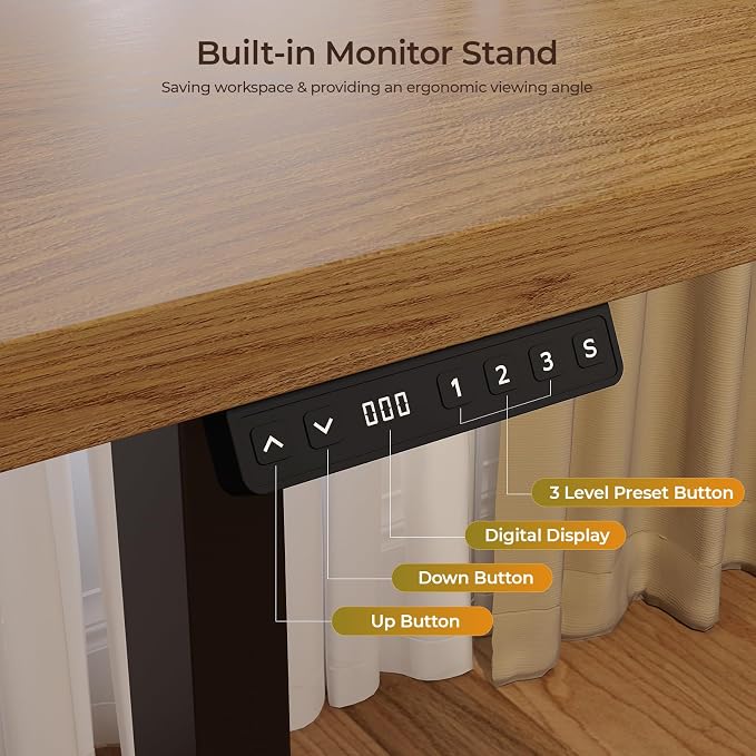 55 x 24 Inches Electric Standing Up Desk with Monitor Shelves,Height Adjustable Computer Desk from 28-46''with Memory Controller,Modern Home Office Desk for Work,Study,Oak Brown