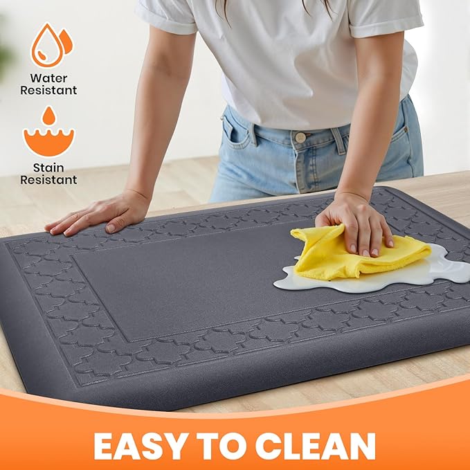 4/5 Inch Thicker Kitchen Mats for Floor Non-Slip Anti Fatigue Comfort Mat Waterproof Kitchen Rug for Sink, Office,Home Stain Resistant Standing Desk Rugs-17.3"x 28", Grey