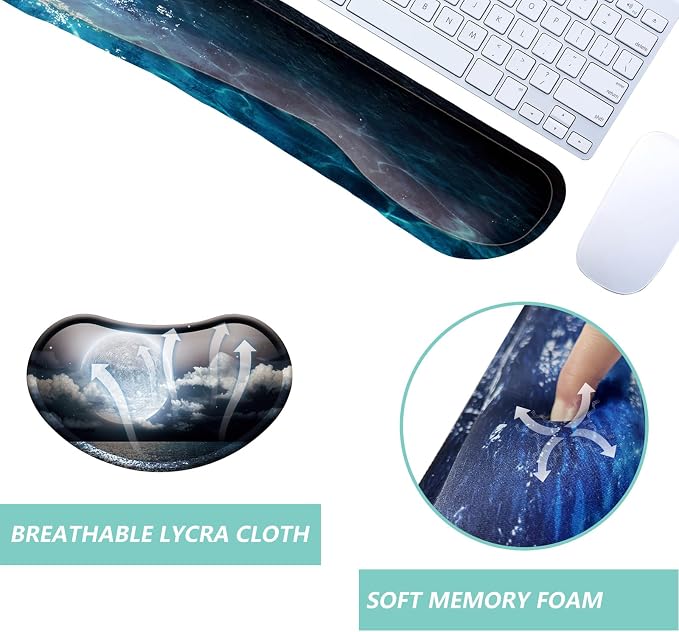 Keyboard Wrist Rest Mouse Wrist Support Set, Memory Foam Wrist Rest Pad for Computer Laptop Keyboard Mouse, Ergonomic Wrist Cushion Support for Typing Pain Relief, Gaming Home Office, Moonlit Night