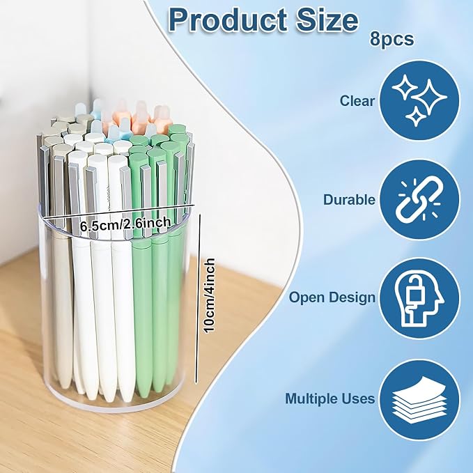 CEYAZYE 10 Pcs Clear Round Acrylic Pencil Holder Pen Pot for Desk | Transparent Makeup Brush Storage Desktop Organiser Stationary Organiser for Home Office School Supplies