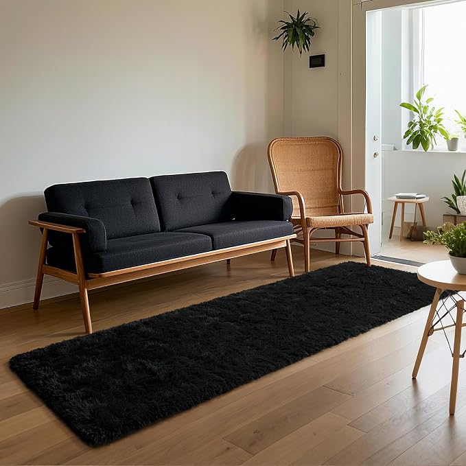 HOMORE Runner Rugs for Bedroom 2x10 Black Rug for Bedroom Bedside Soft Fluffy Area Rugs for Living Room Indoor Entrance Door Mat, Long Runner Rugs and Carpets for Dorm Nursery