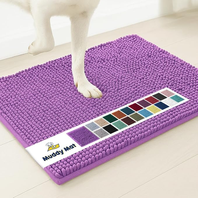 Muddy Mat® | Super Absorbent Door Mat Indoor, Microfiber Quick Dry Chenille Entryway Rug, Non-Slip Front Door Mat, Indoor Mats for Entryway, Machine Washable Pet Rug, Purple 24"x36"